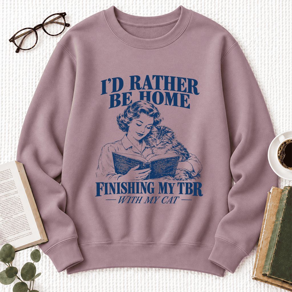 I'd Rather Be Home Finishing My TBR Softstyle Sweatshirt | Cozy Cat Lover Gift Paragon