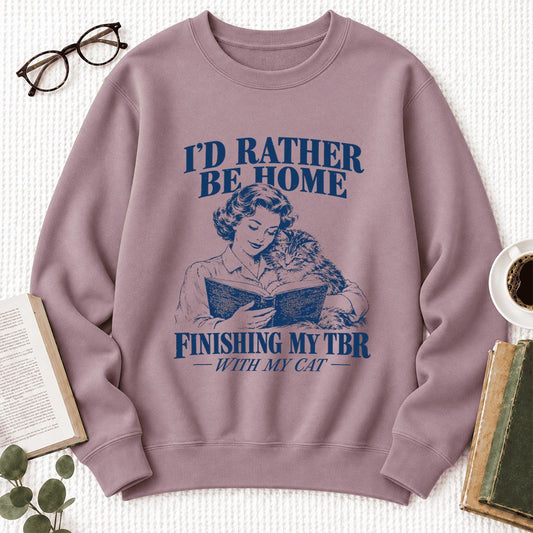 I'd Rather Be Home Finishing My TBR Softstyle Sweatshirt | Cozy Cat Lover Gift Paragon