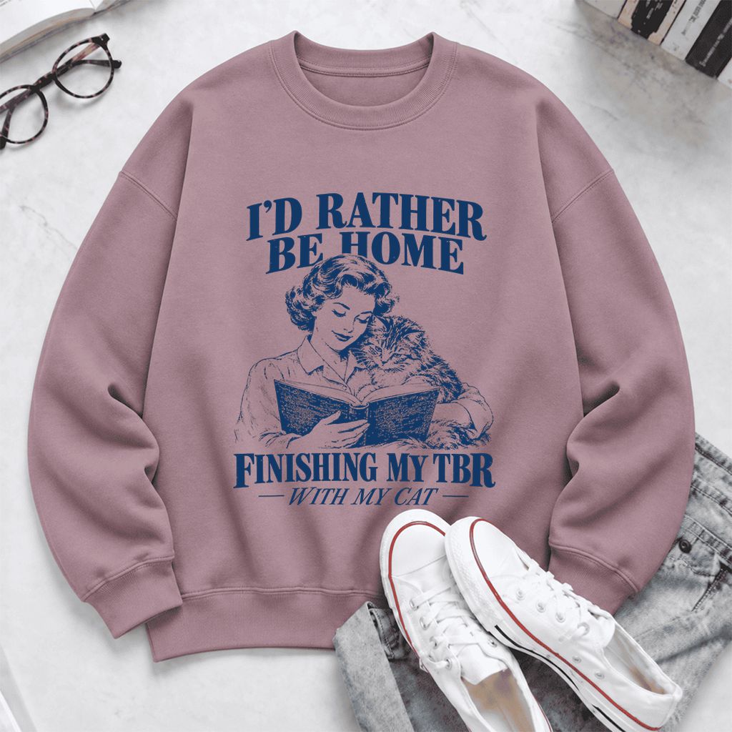 I'd Rather Be Home Finishing My TBR Softstyle Sweatshirt | Cozy Cat Lover Gift Paragon