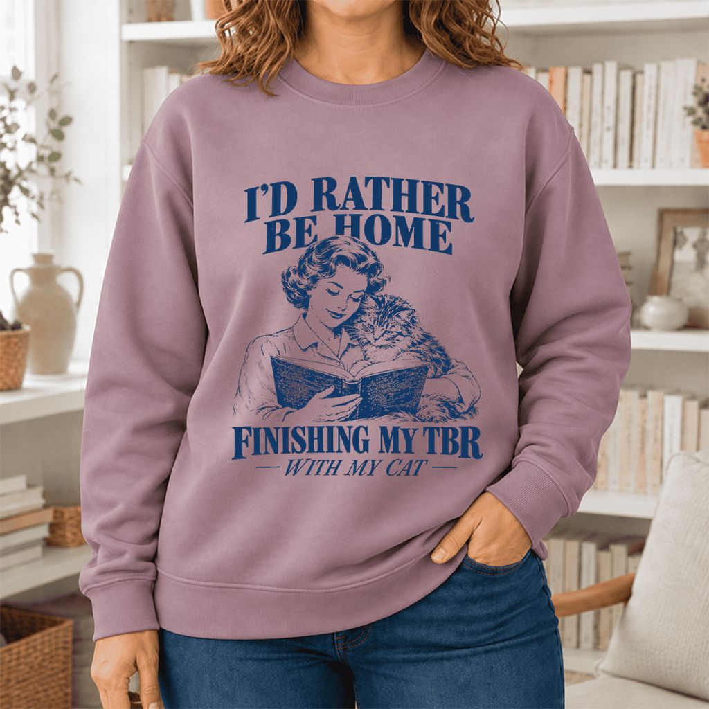 I'd Rather Be Home Finishing My TBR Softstyle Sweatshirt | Cozy Cat Lover Gift Paragon