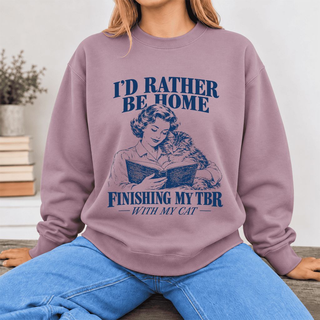 I'd Rather Be Home Finishing My TBR Softstyle Sweatshirt | Cozy Cat Lover Gift Paragon