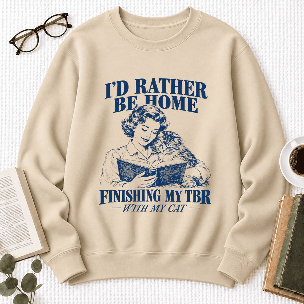 I'd Rather Be Home Finishing My TBR Softstyle Sweatshirt | Cozy Cat Lover Gift Sand