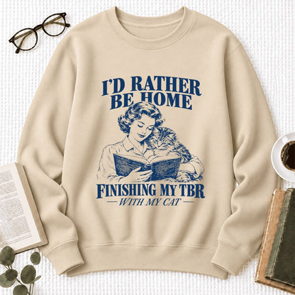 I'd Rather Be Home Finishing My TBR Softstyle Sweatshirt | Cozy Cat Lover Gift Sand