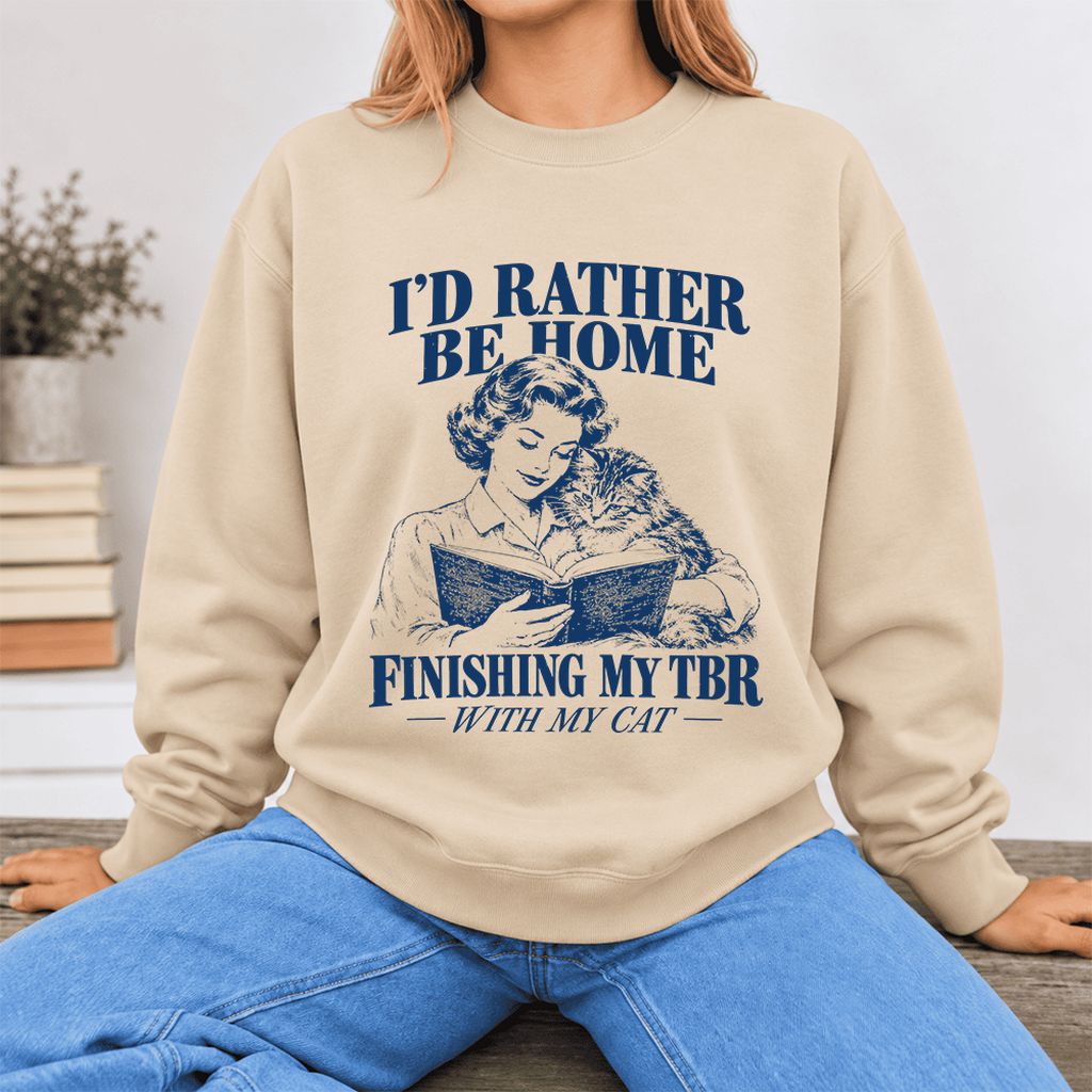 I'd Rather Be Home Finishing My TBR Softstyle Sweatshirt | Cozy Cat Lover Gift Sand
