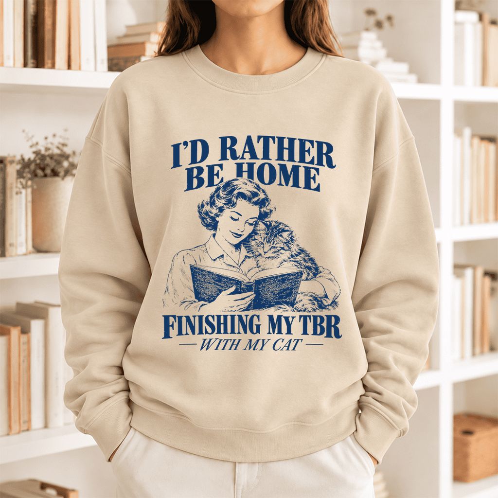 I'd Rather Be Home Finishing My TBR Softstyle Sweatshirt | Cozy Cat Lover Gift Sand