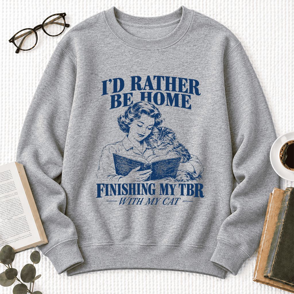 I'd Rather Be Home Finishing My TBR Softstyle Sweatshirt | Cozy Cat Lover Gift Sport Grey