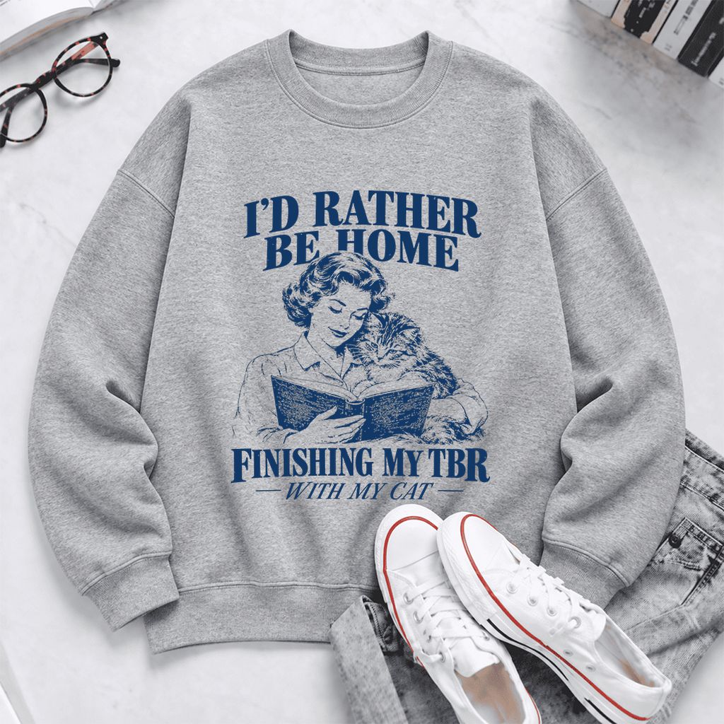 I'd Rather Be Home Finishing My TBR Softstyle Sweatshirt | Cozy Cat Lover Gift Sport Grey
