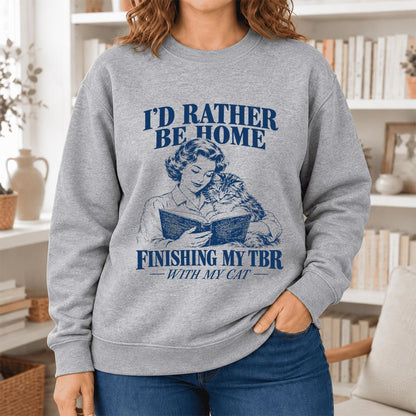 I'd Rather Be Home Finishing My TBR Softstyle Sweatshirt | Cozy Cat Lover Gift Sport Grey