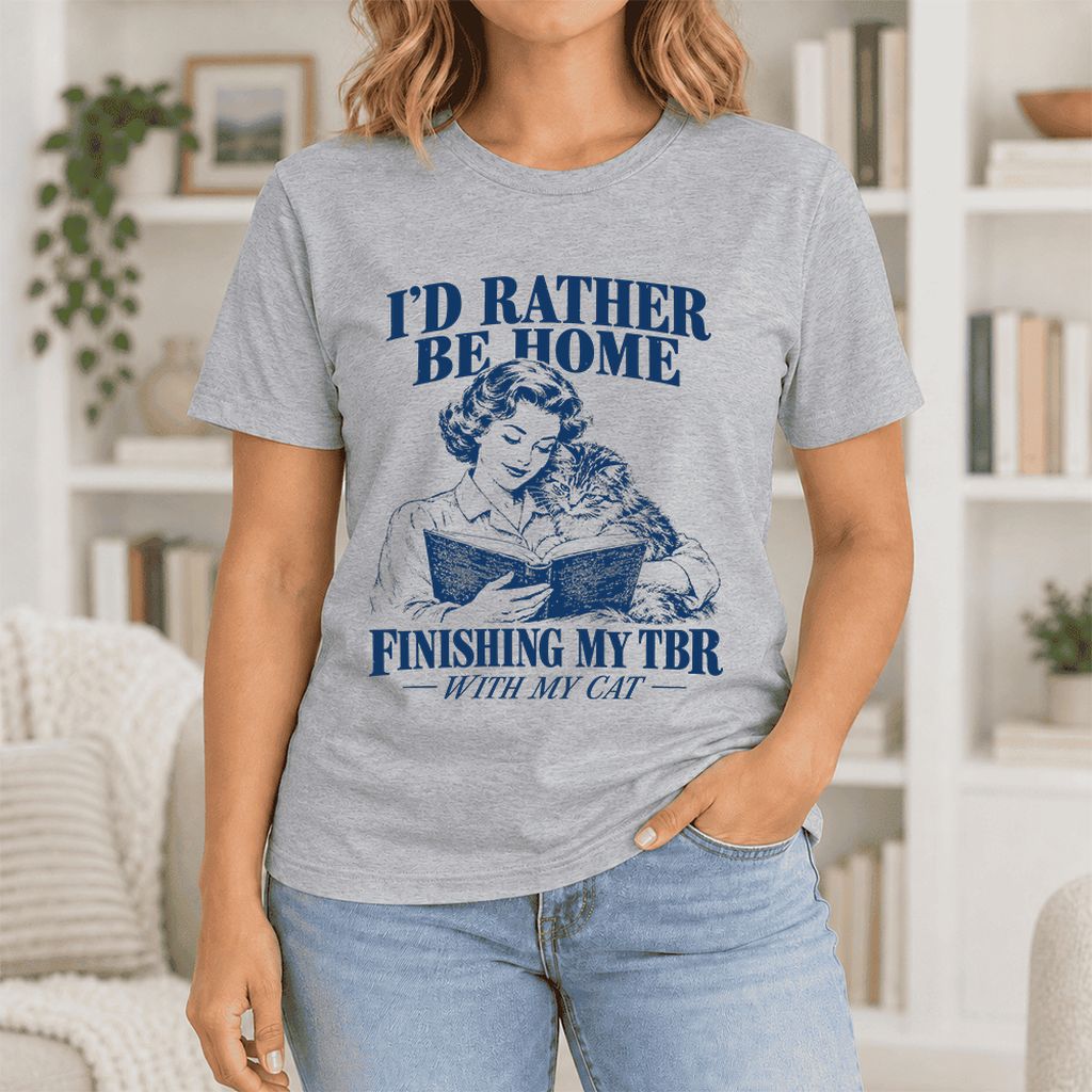 I'd Rather Be Home Finishing My TBR Ultra-Soft Cotton T-Shirt | Cat Lover Gift Athletic Heather