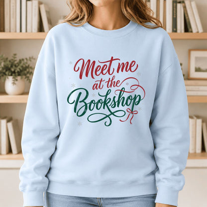 Meet Me At The Bookshop Printed Sweatshirt | Christmas Reader Gift Light Blue