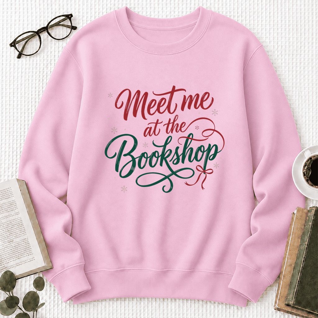 Meet Me At The Bookshop Printed Sweatshirt | Christmas Reader Gift Light Pink