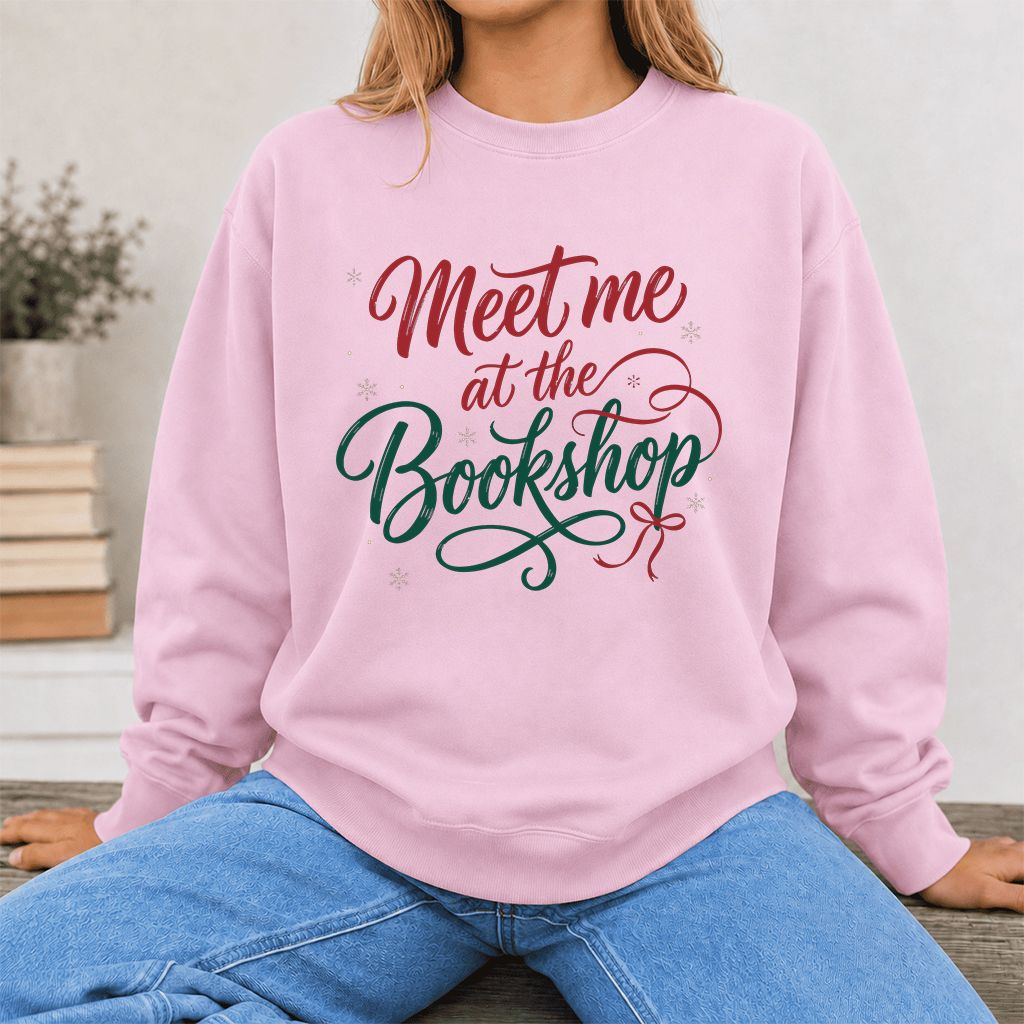 Meet Me At The Bookshop Printed Sweatshirt | Christmas Reader Gift Light Pink