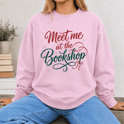 Meet Me At The Bookshop Printed Sweatshirt | Christmas Reader Gift Light Pink