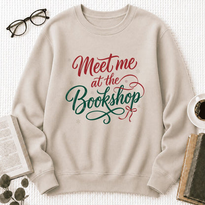 Meet Me At The Bookshop Printed Sweatshirt | Christmas Reader Gift Sand