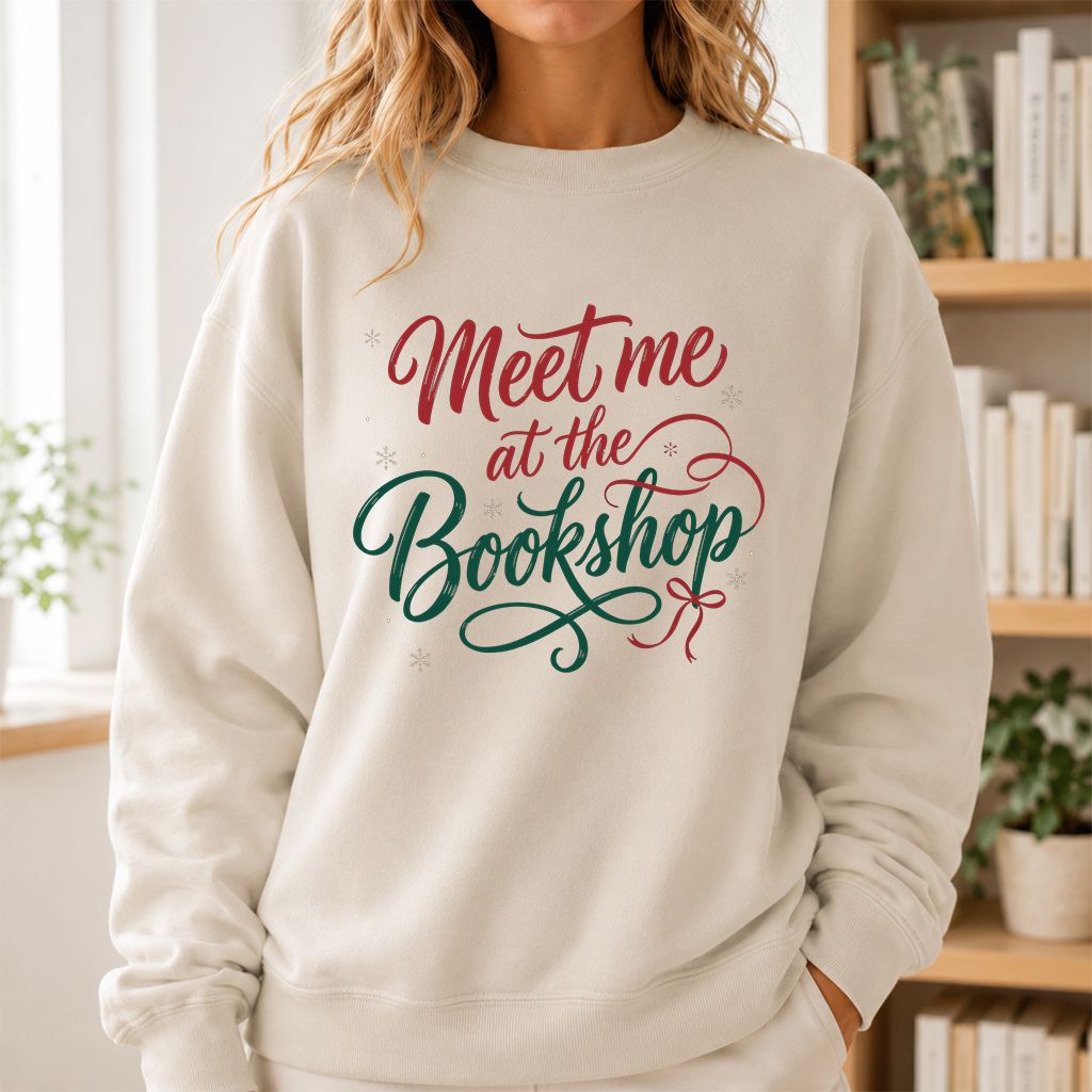 Meet Me At The Bookshop Printed Sweatshirt | Christmas Reader Gift Sand