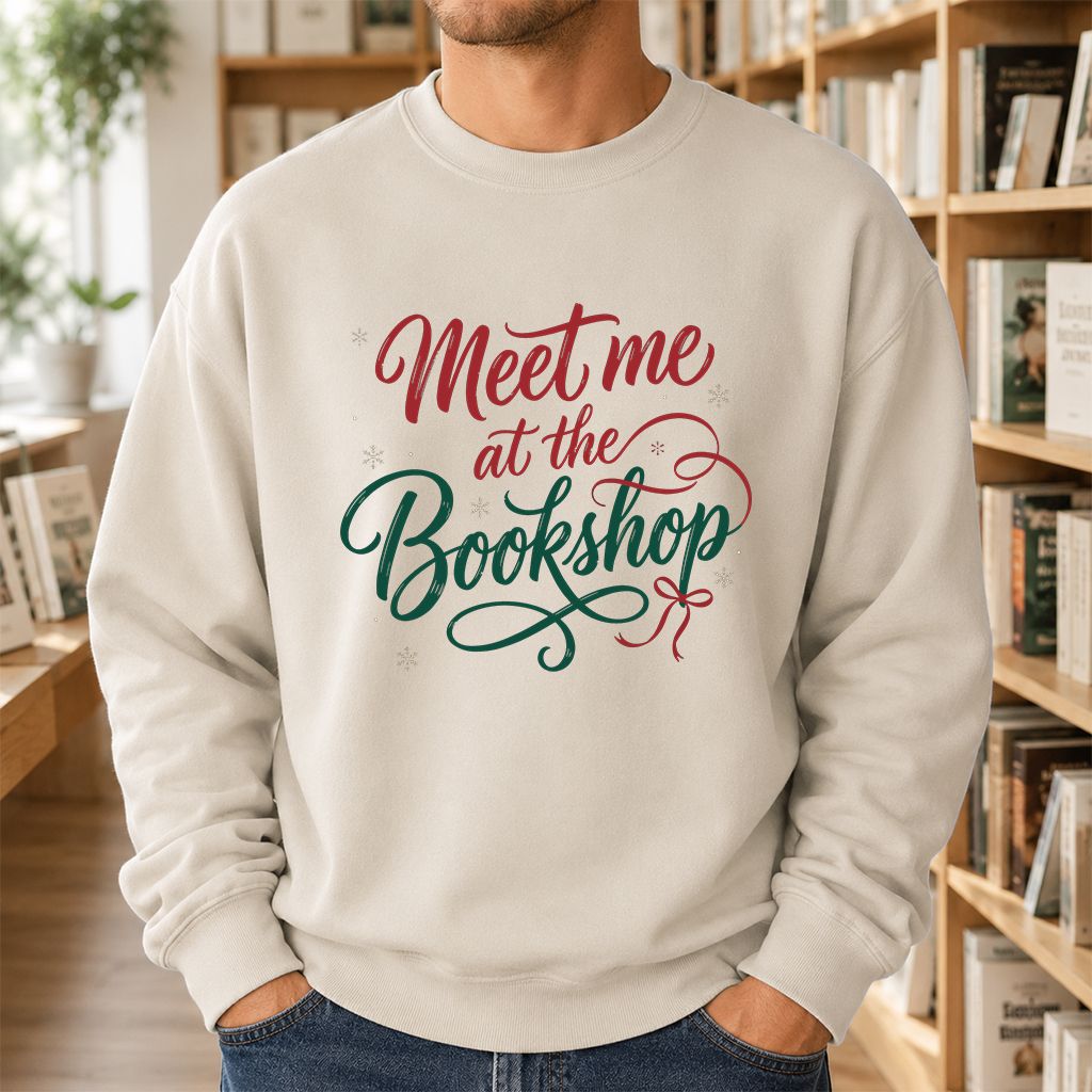 Meet Me At The Bookshop Printed Sweatshirt | Christmas Reader Gift Sand
