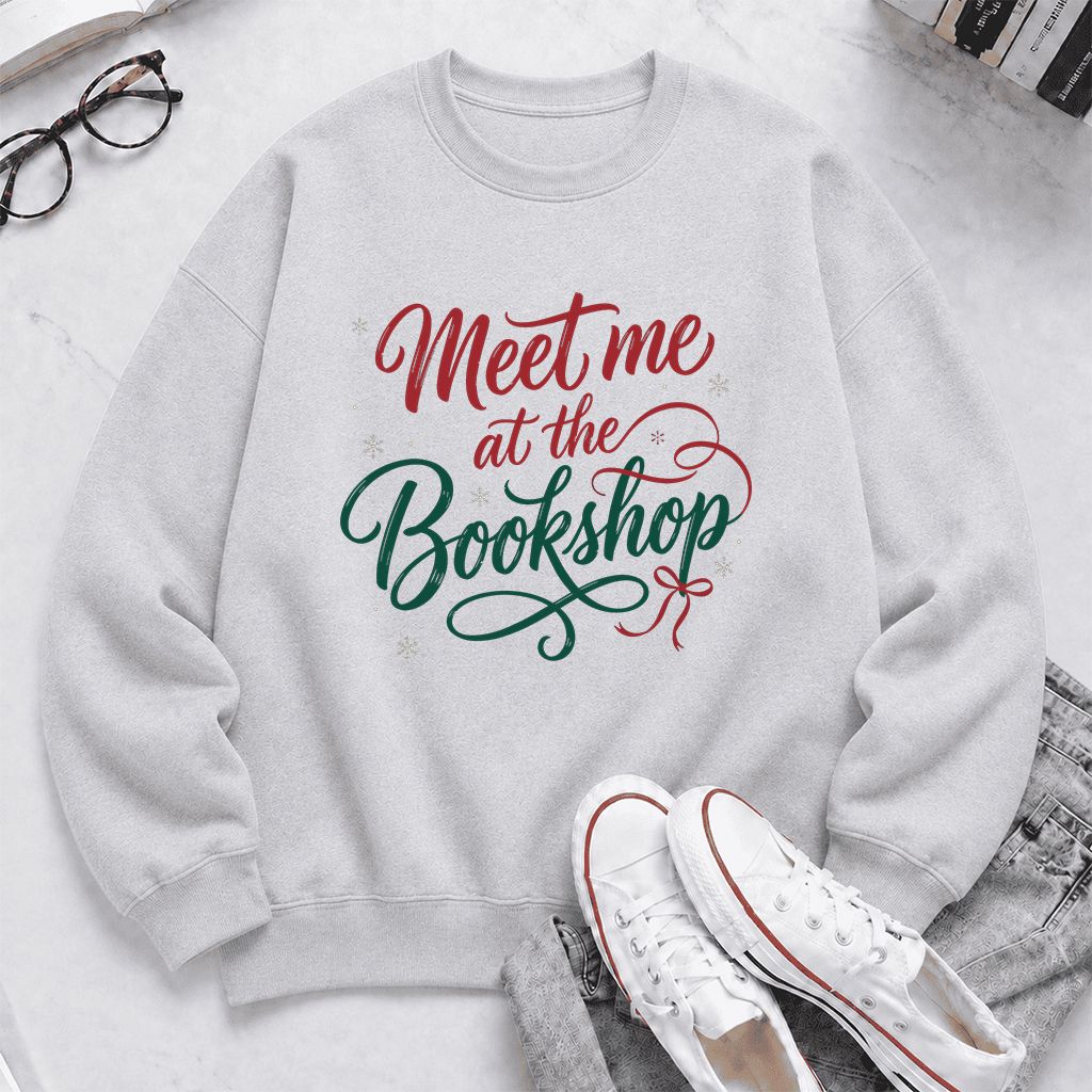 Meet Me At The Bookshop Printed Sweatshirt | Christmas Reader Gift Sport Grey