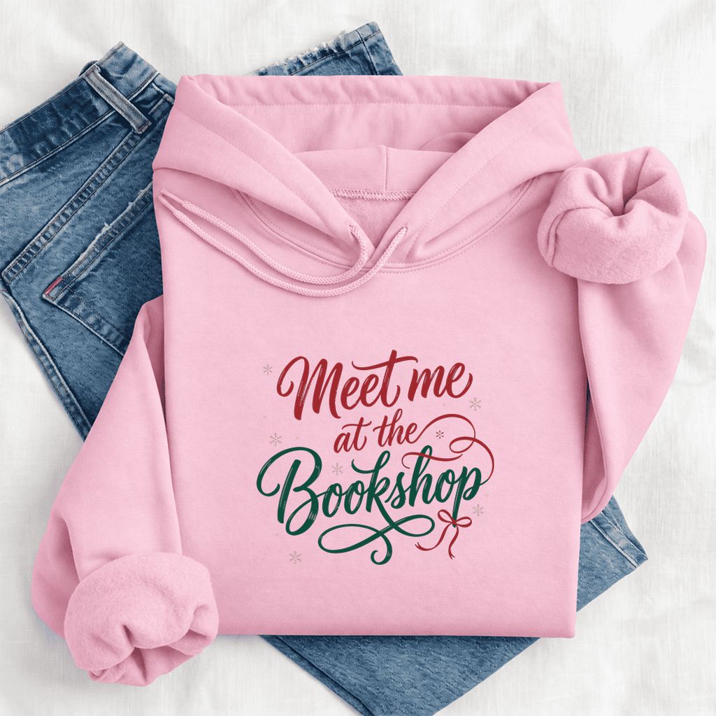 Meet Me At The Bookshop Softstyle Hoodie | Christmas Reader Gift Light Pink