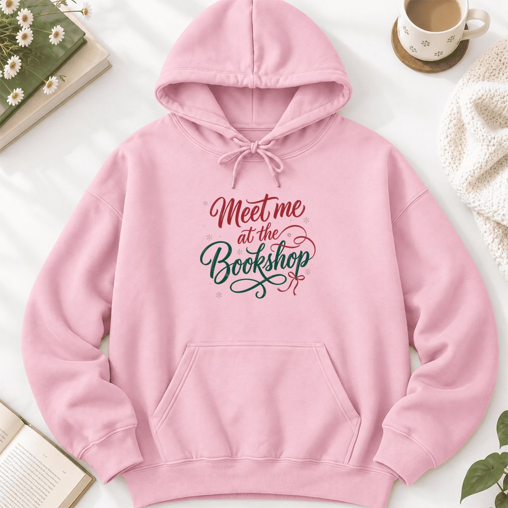 Meet Me At The Bookshop Softstyle Hoodie | Christmas Reader Gift Light Pink
