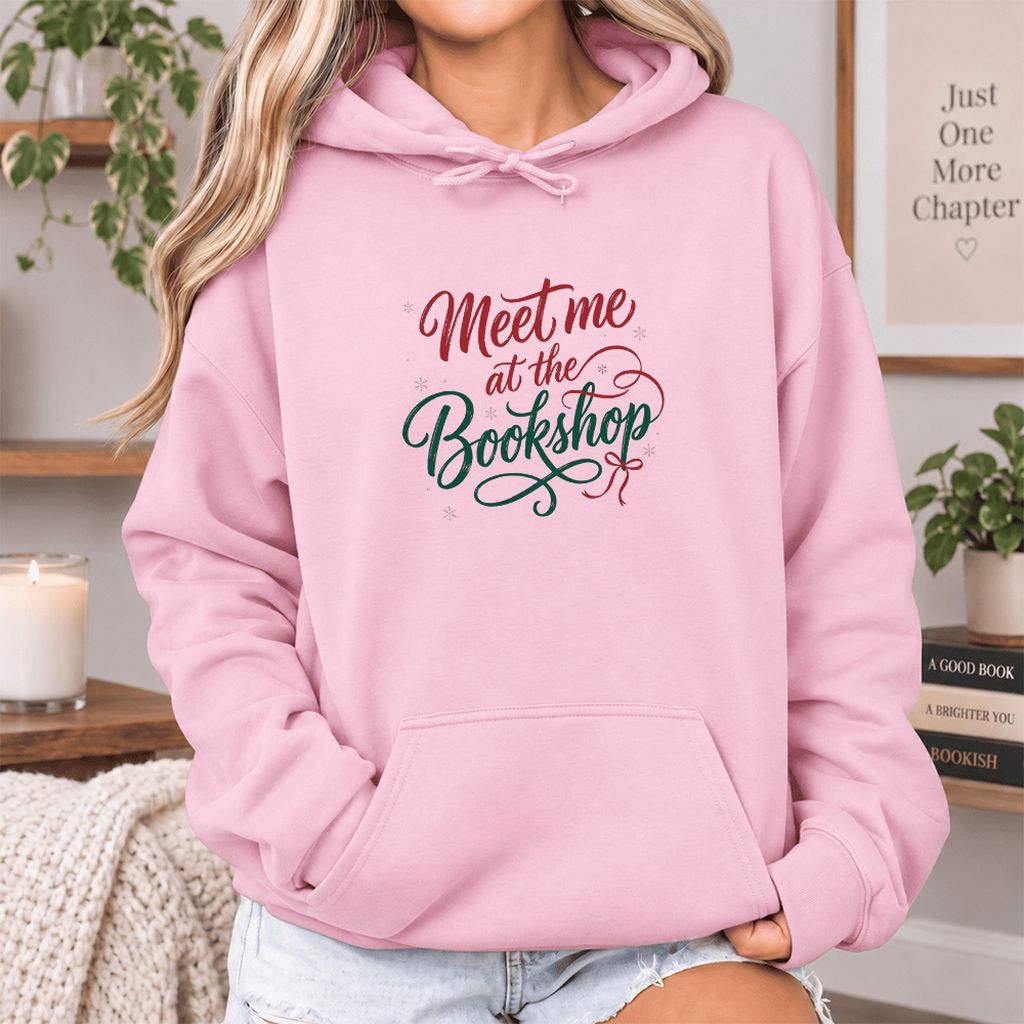 Meet Me At The Bookshop Softstyle Hoodie | Christmas Reader Gift Light Pink