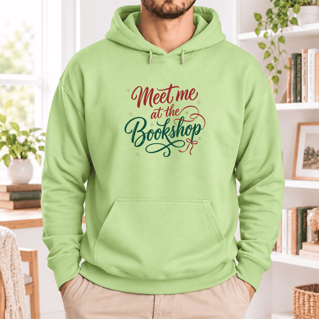 Meet Me At The Bookshop Softstyle Hoodie | Christmas Reader Gift Pistachio