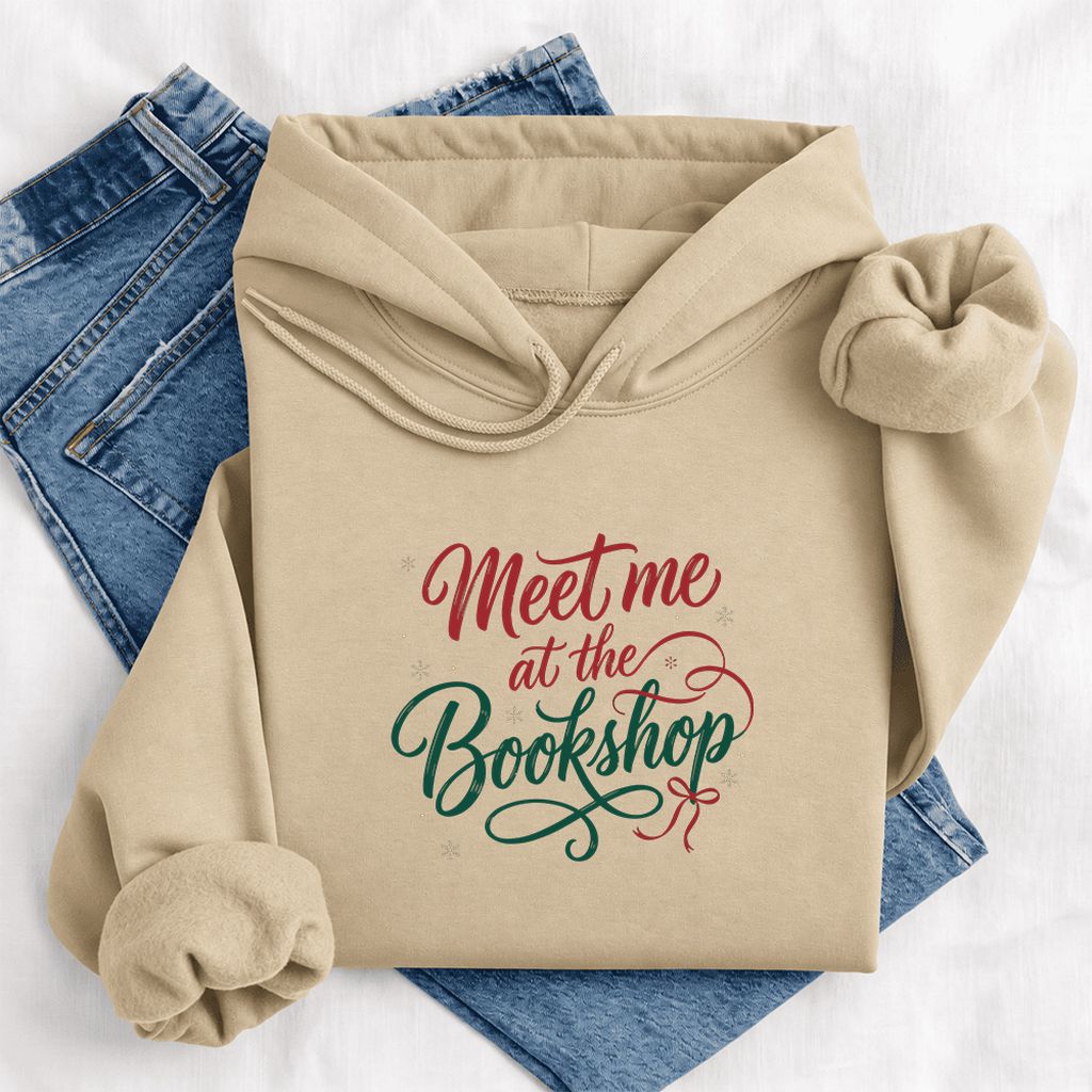 Meet Me At The Bookshop Softstyle Hoodie | Christmas Reader Gift Sand