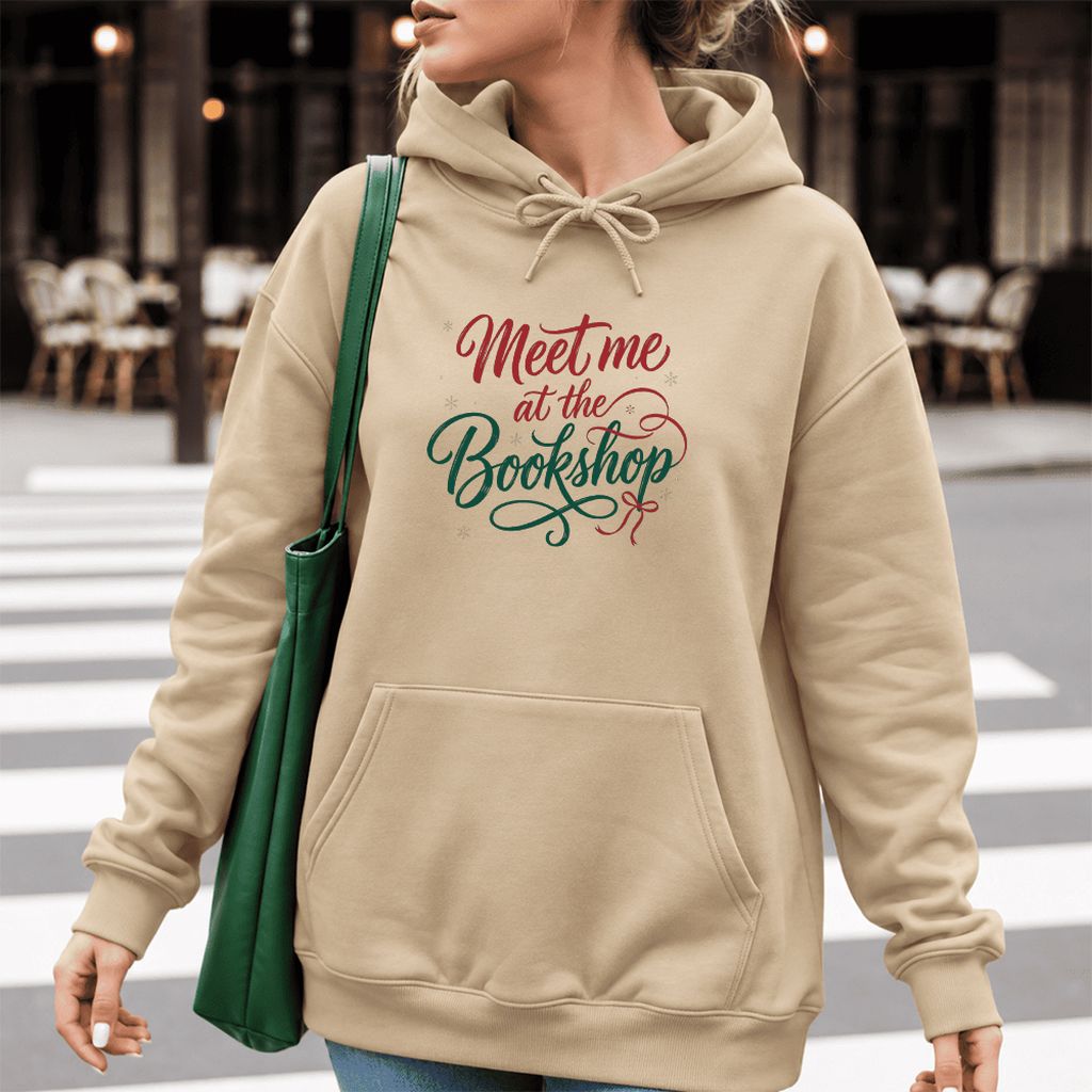 Meet Me At The Bookshop Softstyle Hoodie | Christmas Reader Gift Sand