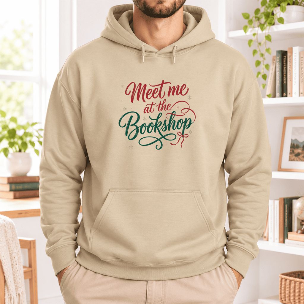 Meet Me At The Bookshop Softstyle Hoodie | Christmas Reader Gift Sand