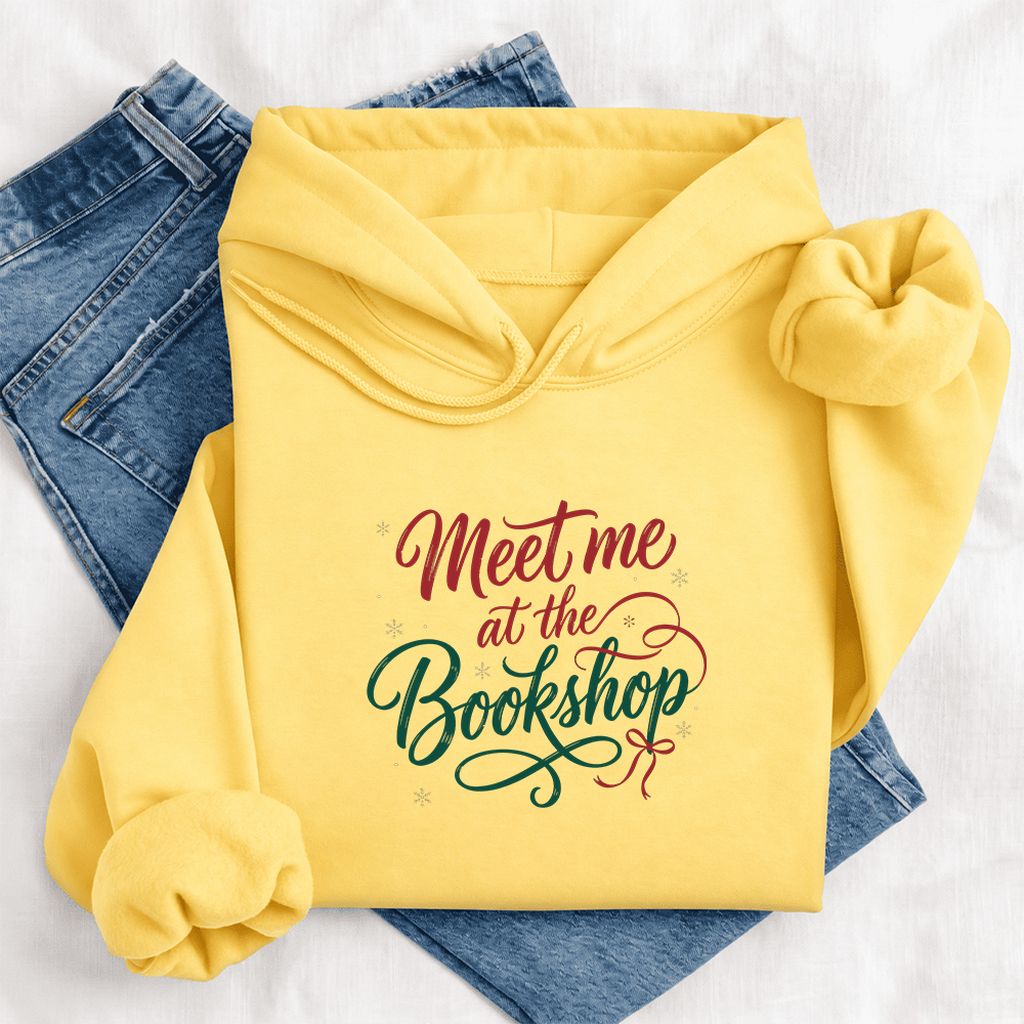 Meet Me At The Bookshop Softstyle Hoodie | Christmas Reader Gift Yellow Haze