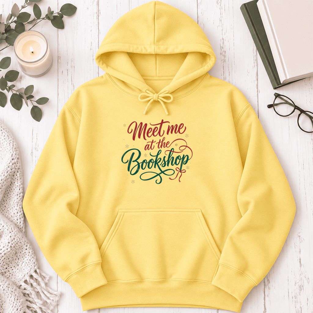 Meet Me At The Bookshop Softstyle Hoodie | Christmas Reader Gift Yellow Haze