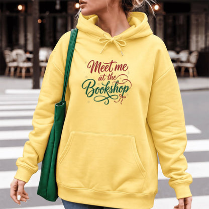 Meet Me At The Bookshop Softstyle Hoodie | Christmas Reader Gift Yellow Haze