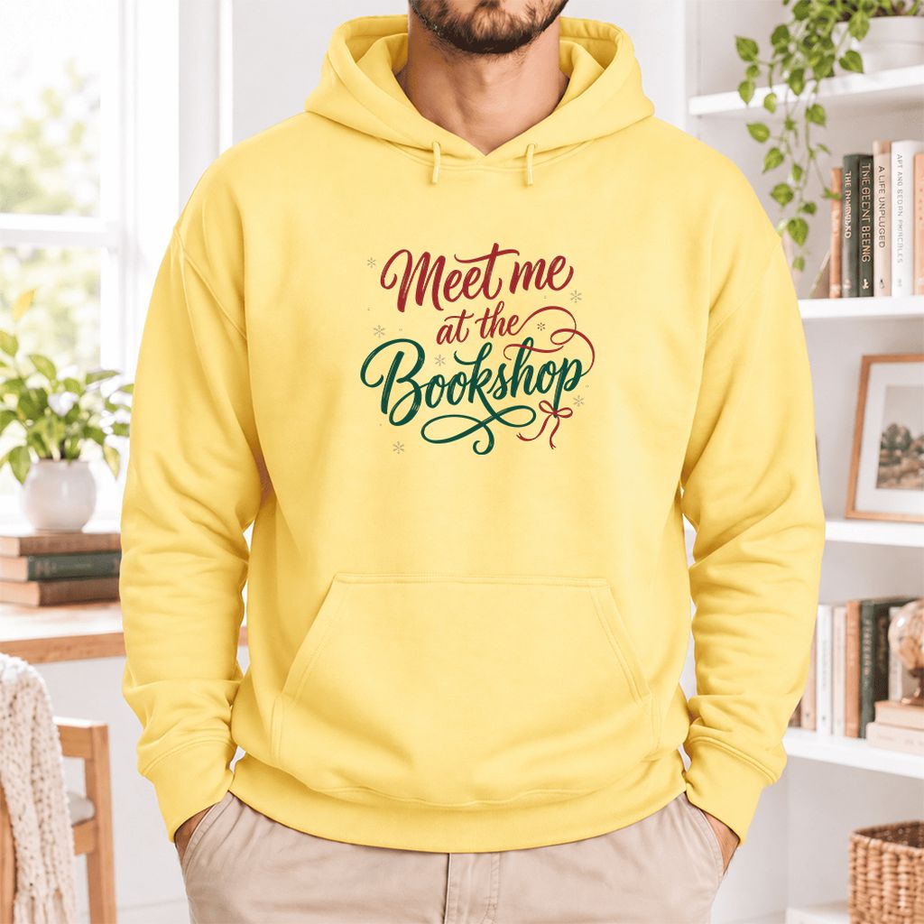 Meet Me At The Bookshop Softstyle Hoodie | Christmas Reader Gift Yellow Haze