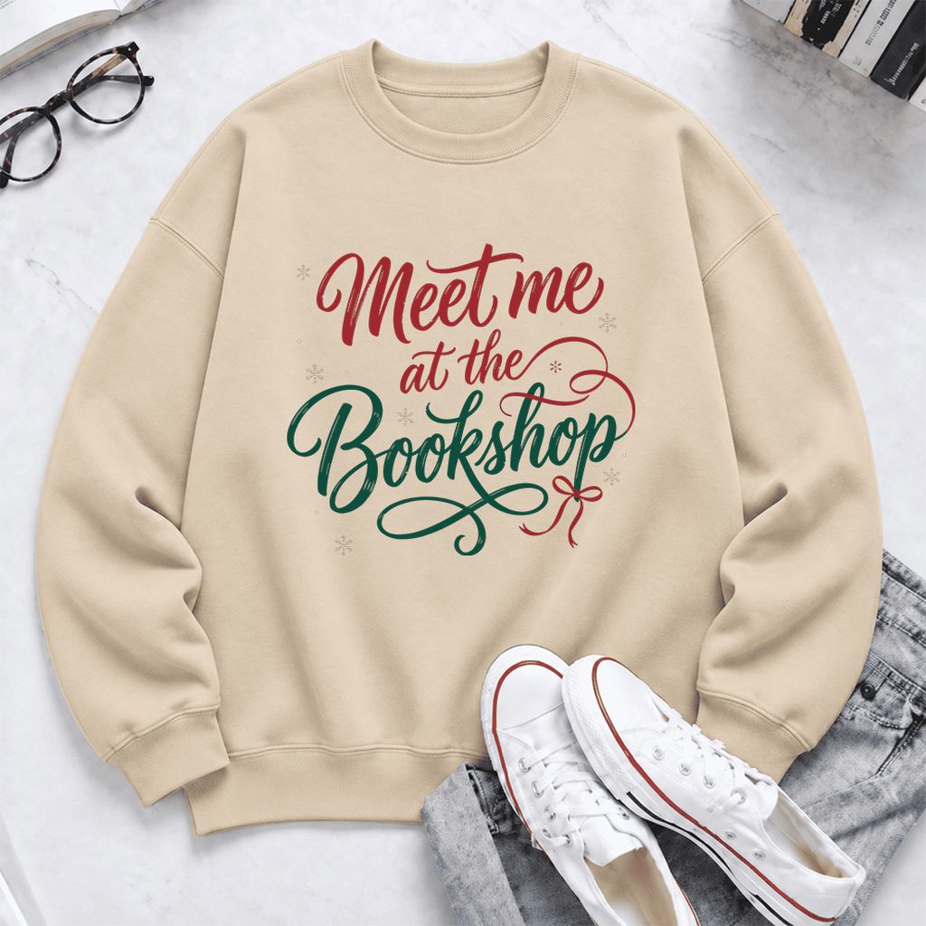 Meet Me At The Bookshop Softstyle Sweatshirt | Christmas Reader Gift Sand