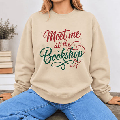 Meet Me At The Bookshop Softstyle Sweatshirt | Christmas Reader Gift Sand