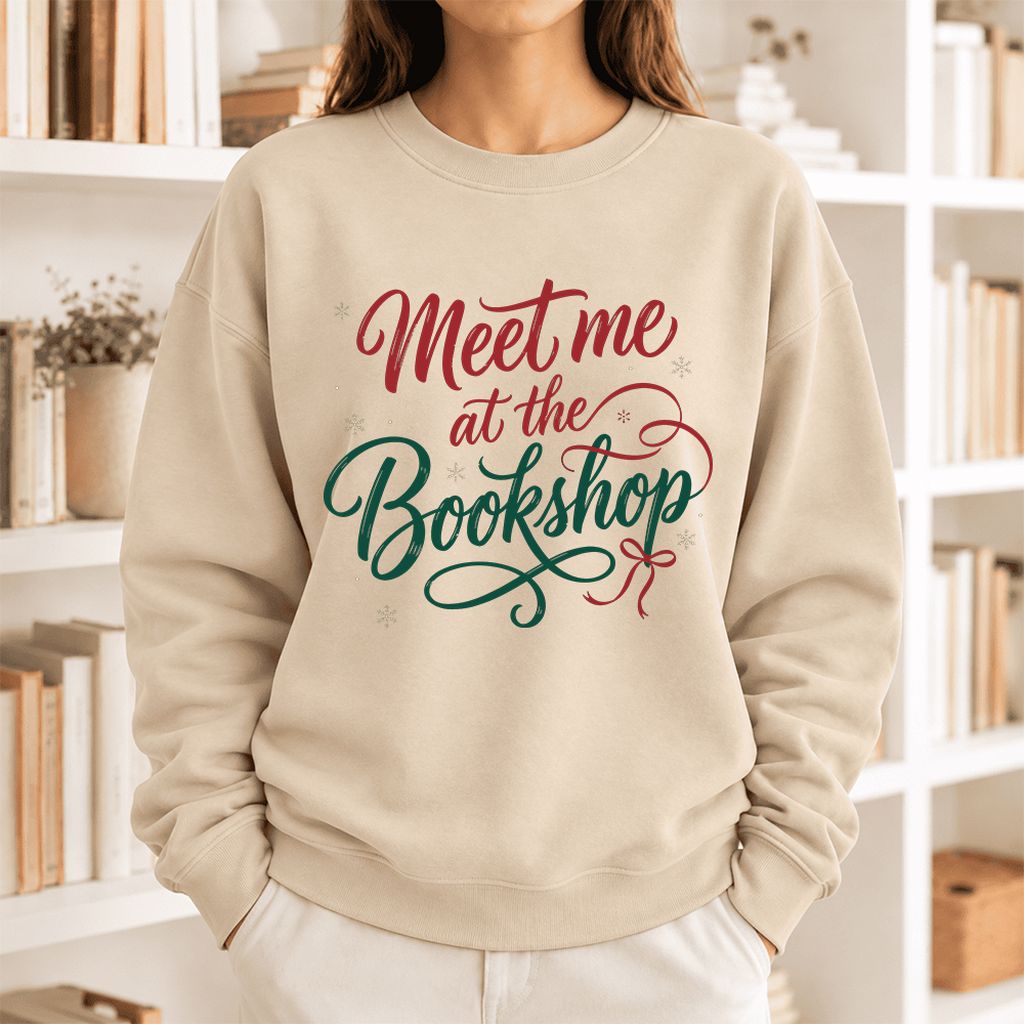 Meet Me At The Bookshop Softstyle Sweatshirt | Christmas Reader Gift Sand