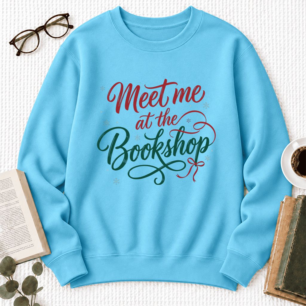 Meet Me At The Bookshop Softstyle Sweatshirt | Christmas Reader Gift Sky
