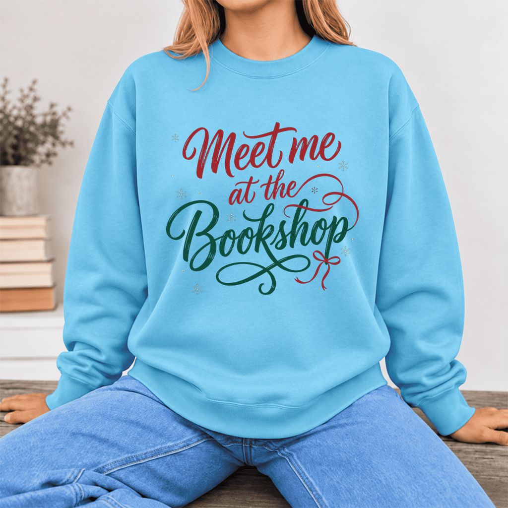 Meet Me At The Bookshop Softstyle Sweatshirt | Christmas Reader Gift Sky