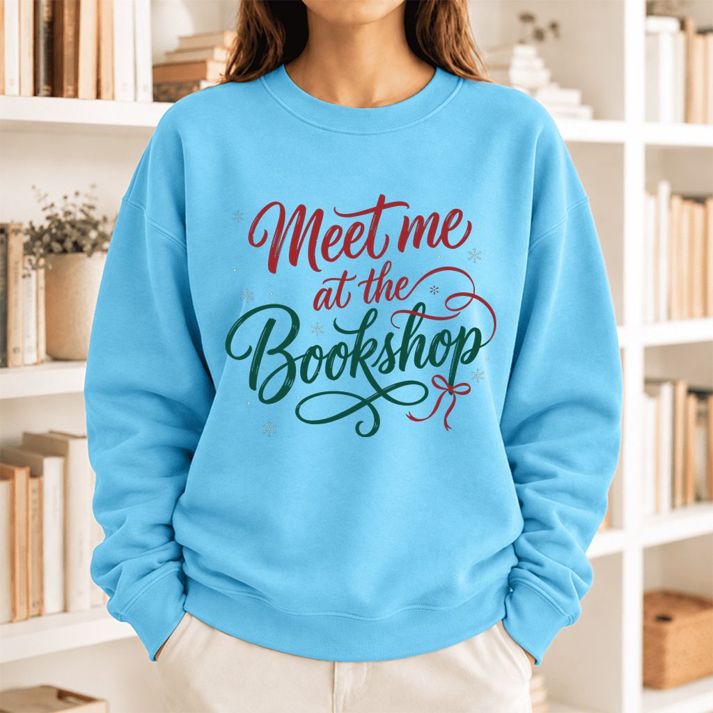 Meet Me At The Bookshop Softstyle Sweatshirt | Christmas Reader Gift Sky