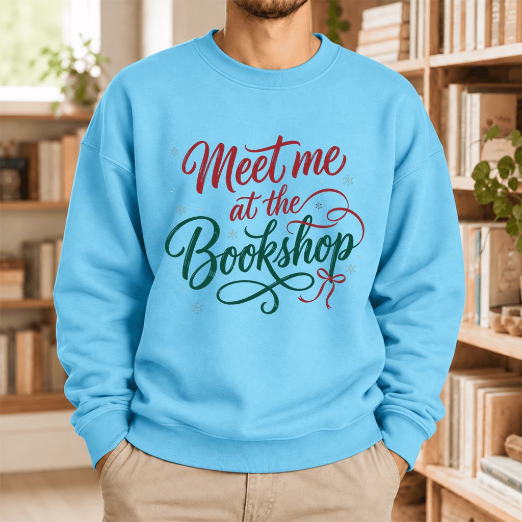 Meet Me At The Bookshop Softstyle Sweatshirt | Christmas Reader Gift Sky