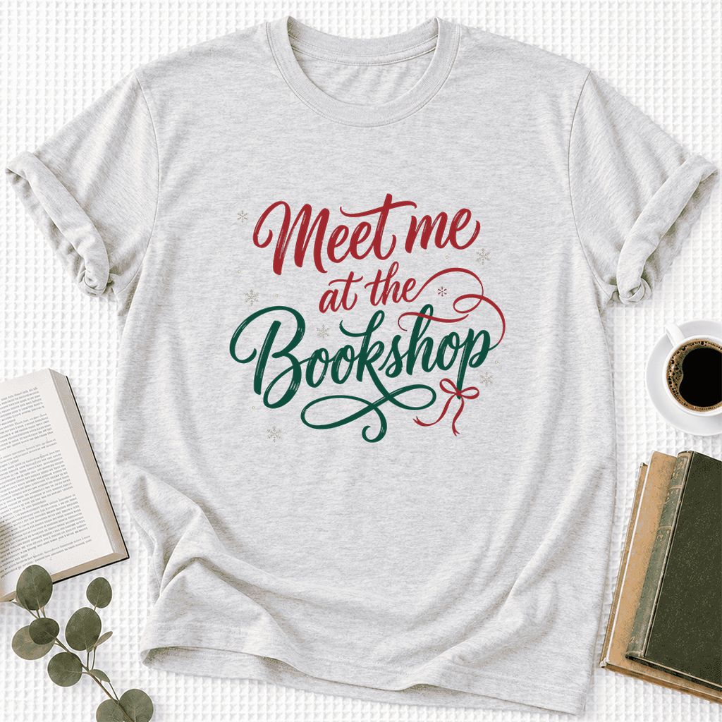 Meet Me At The Bookshop Ultra-Soft Cotton T-Shirt | Christmas Reader Gift Ash