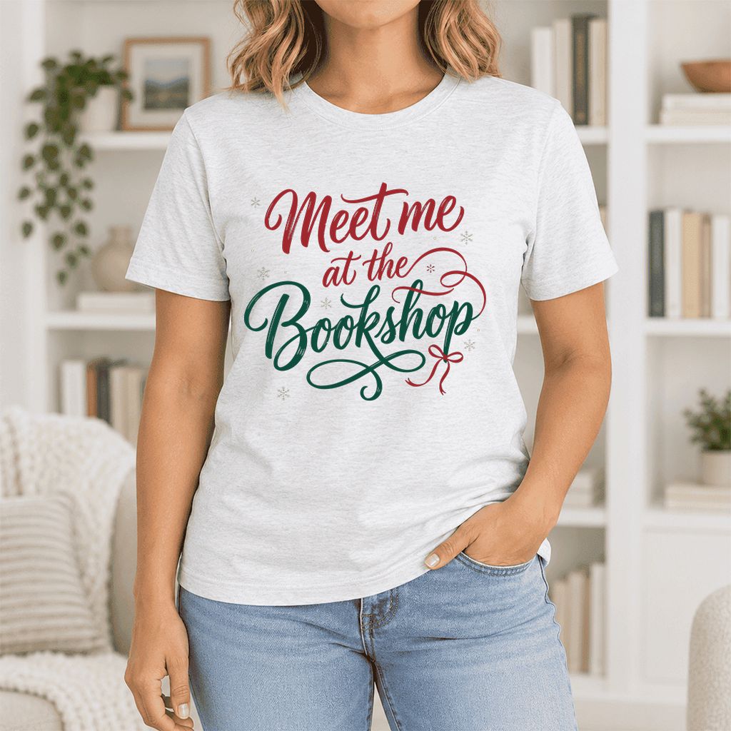 Meet Me At The Bookshop Ultra-Soft Cotton T-Shirt | Christmas Reader Gift Ash