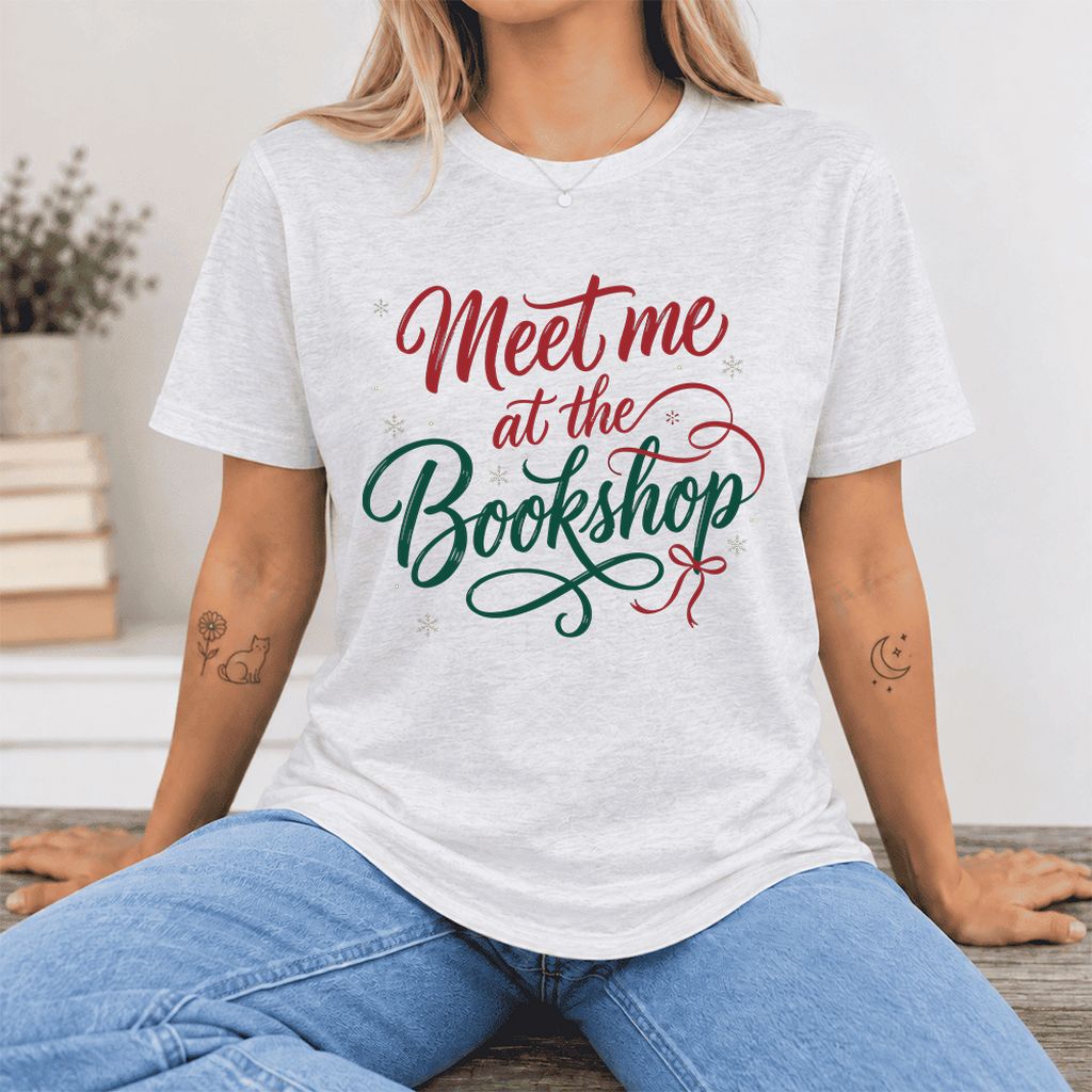 Meet Me At The Bookshop Ultra-Soft Cotton T-Shirt | Christmas Reader Gift Ash