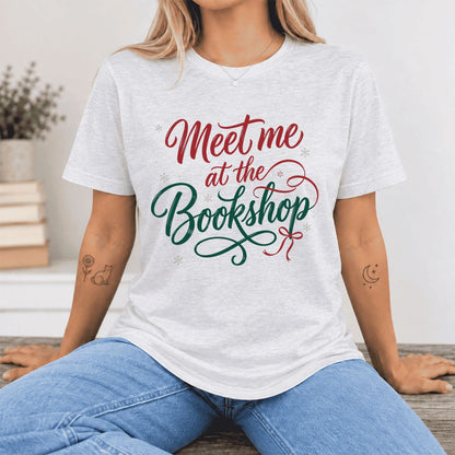 Meet Me At The Bookshop Ultra-Soft Cotton T-Shirt | Christmas Reader Gift Ash