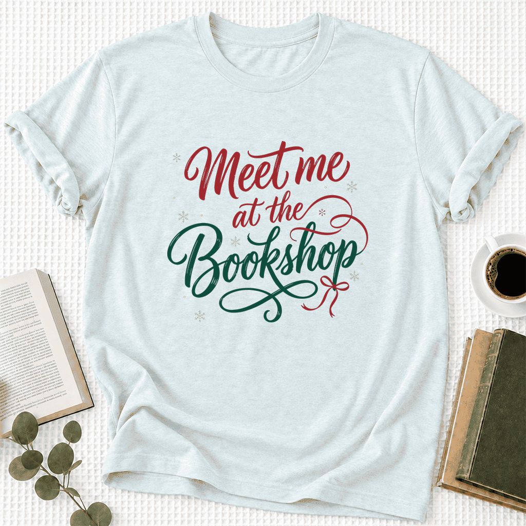 Meet Me At The Bookshop Ultra-Soft Cotton T-Shirt | Christmas Reader Gift Heather Ice Blue
