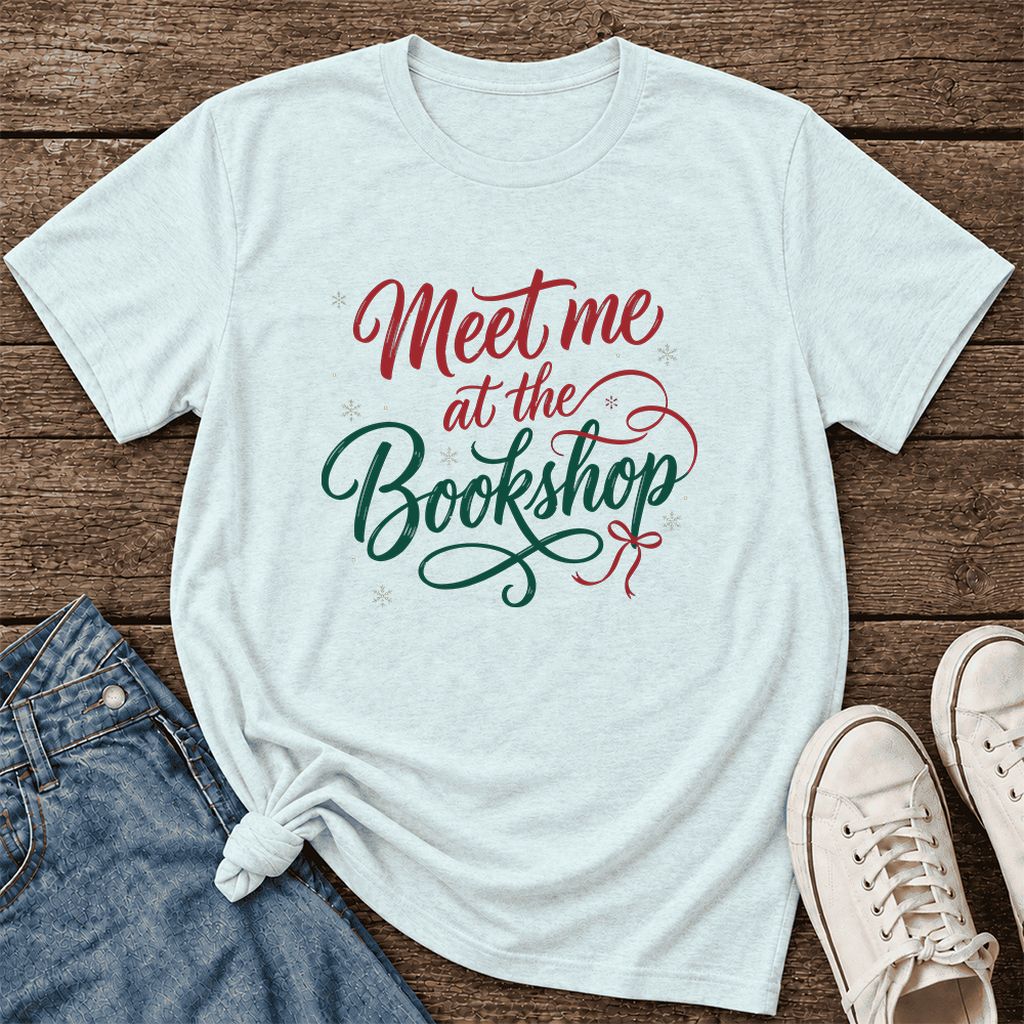 Meet Me At The Bookshop Ultra-Soft Cotton T-Shirt | Christmas Reader Gift Heather Ice Blue