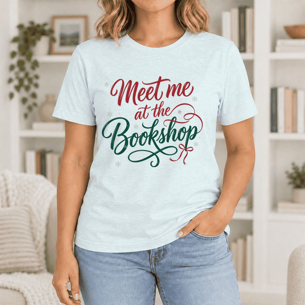 Meet Me At The Bookshop Ultra-Soft Cotton T-Shirt | Christmas Reader Gift Heather Ice Blue