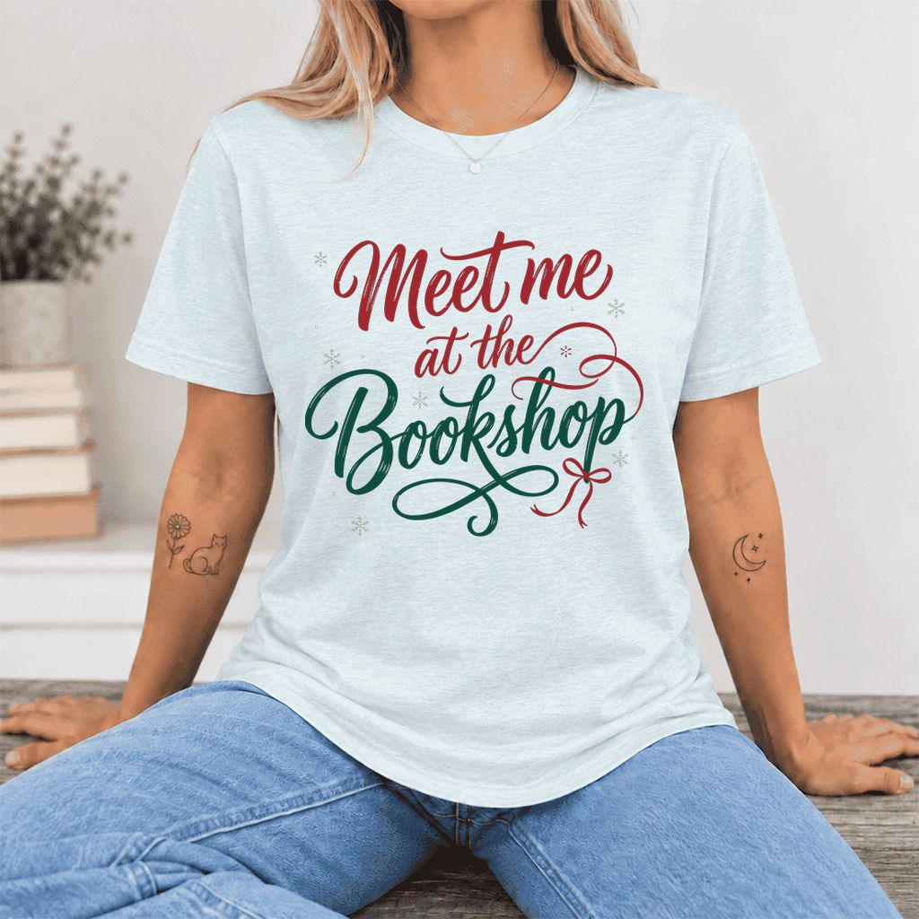Meet Me At The Bookshop Ultra-Soft Cotton T-Shirt | Christmas Reader Gift Heather Ice Blue