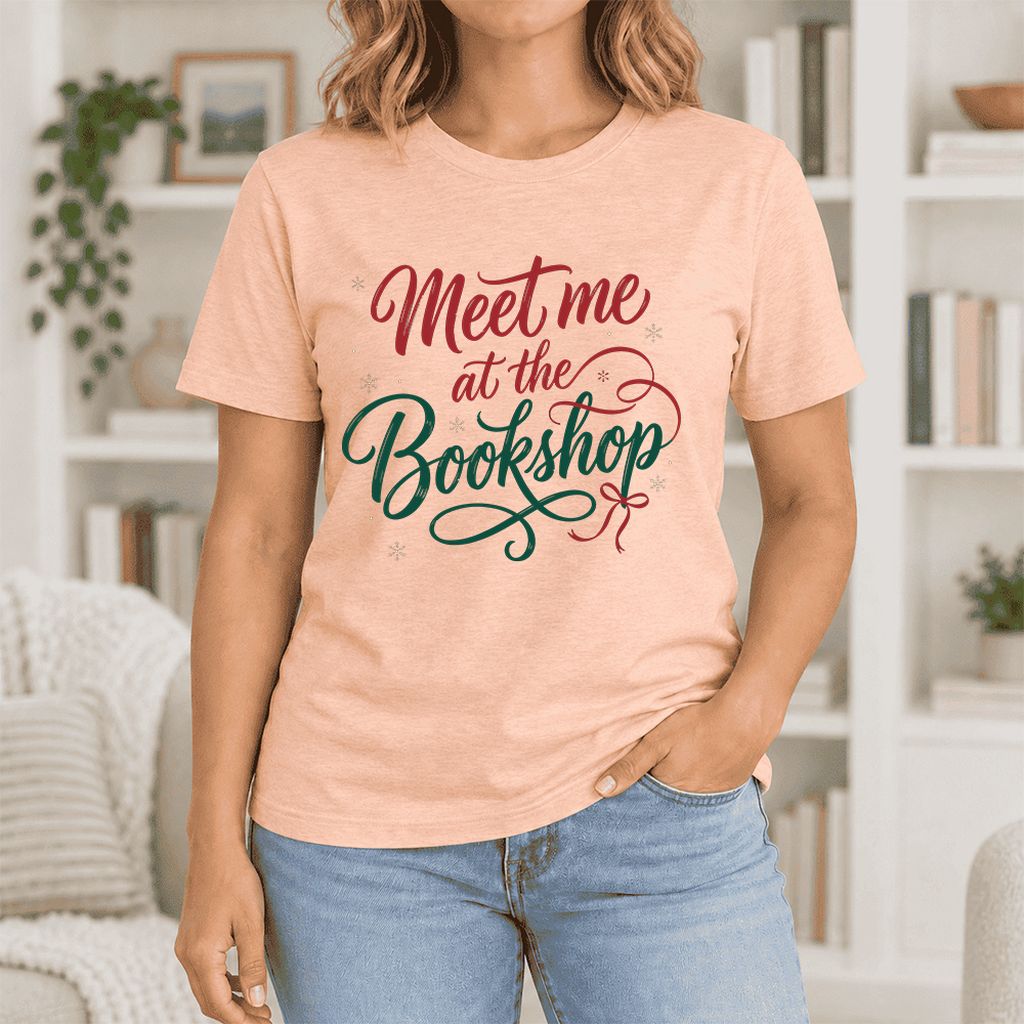 Meet Me At The Bookshop Ultra-Soft Cotton T-Shirt | Christmas Reader Gift Heather Peach