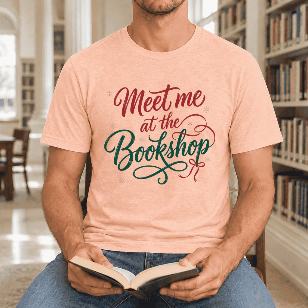 Meet Me At The Bookshop Ultra-Soft Cotton T-Shirt | Christmas Reader Gift Heather Peach