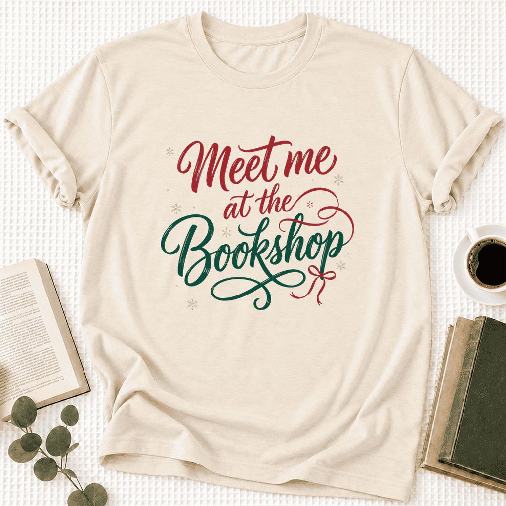Meet Me At The Bookshop Ultra-Soft Cotton T-Shirt | Christmas Reader Gift Natural